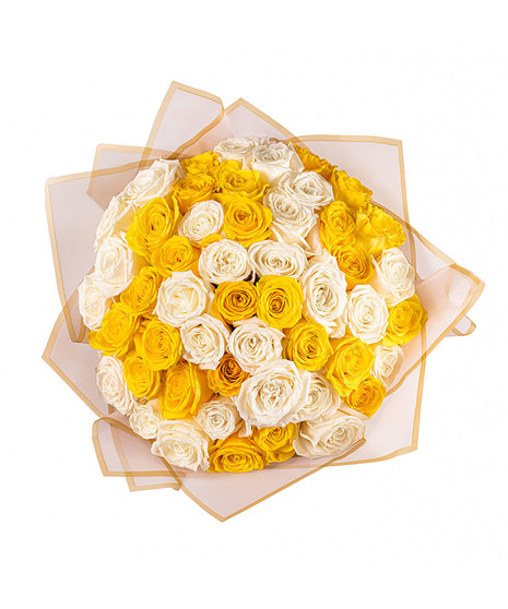 50 Yellow and White Rose Ramo Buchón