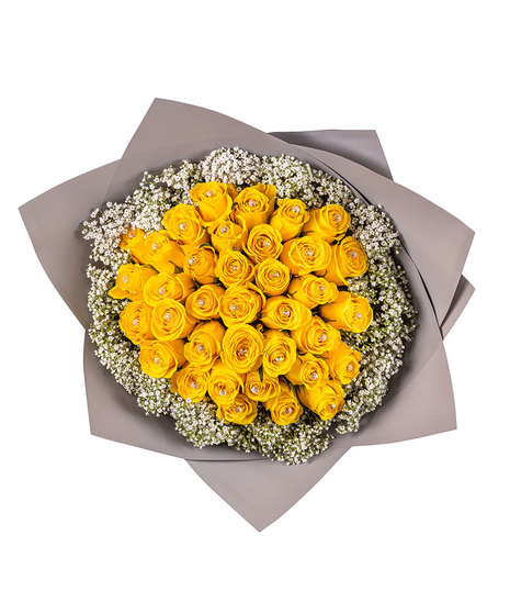 Yellow Rose Ramo Buchón with Gems